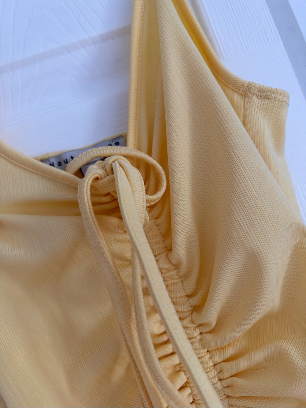 Yellow Ruched Front Spaghetti-Strap Jumpsuit - Picture 4 of 6